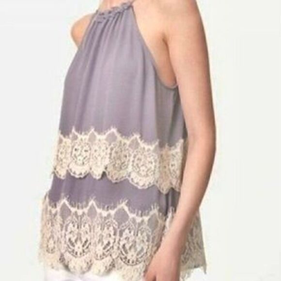 Loft Tiered Lace Trim Halter Top Size XS - Picture 7 of 7